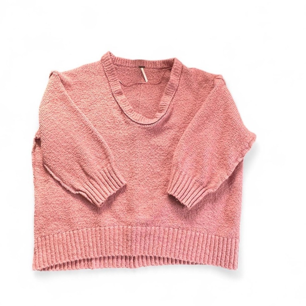 Free People Pink Oversized Cotton Knit 3/4 Length Sleeve Sweater sz Large Womens
